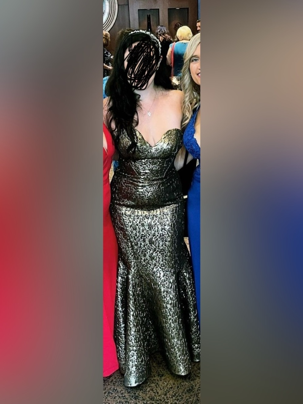 Metallic Black-Gold Mermaid Evening Dress - Picture 2 of 5